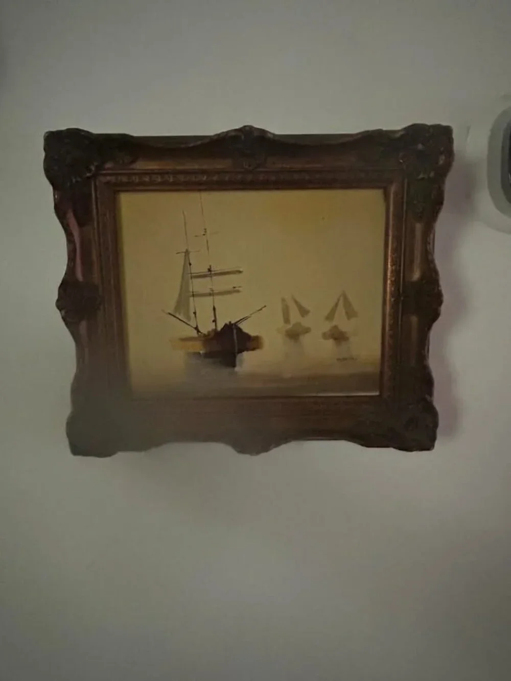 Wonderful Vintage Distressed Nautical Seascape Oil on Canvas